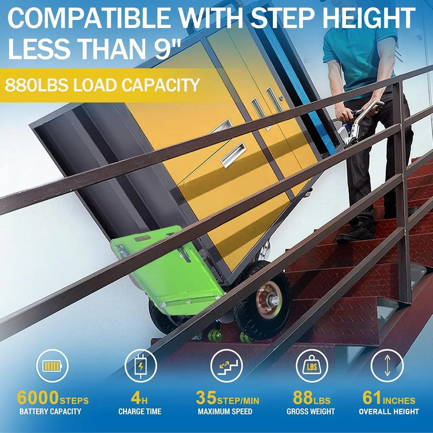 880lb Electric Stair Climbing Hand Trucks Also Suitable for Curved Stairs, Heavy Duty Stair Climbing Dolly Up and Down Stairs Effortless