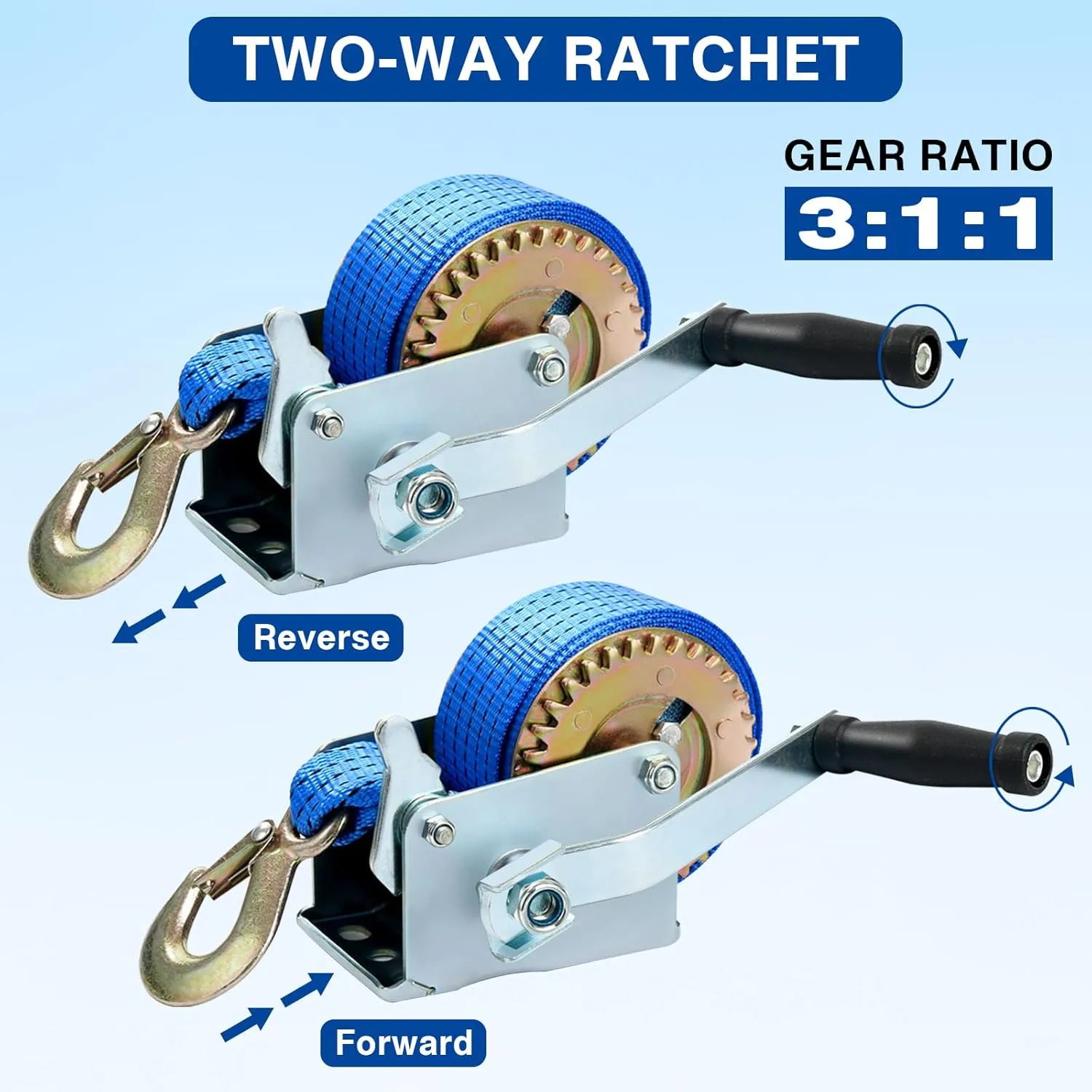 8MILELAKE 600lbs Hand Winch Hand Crank Strap Gear Winch Polyester Strap ATV Boat Trailer Heavy Duty