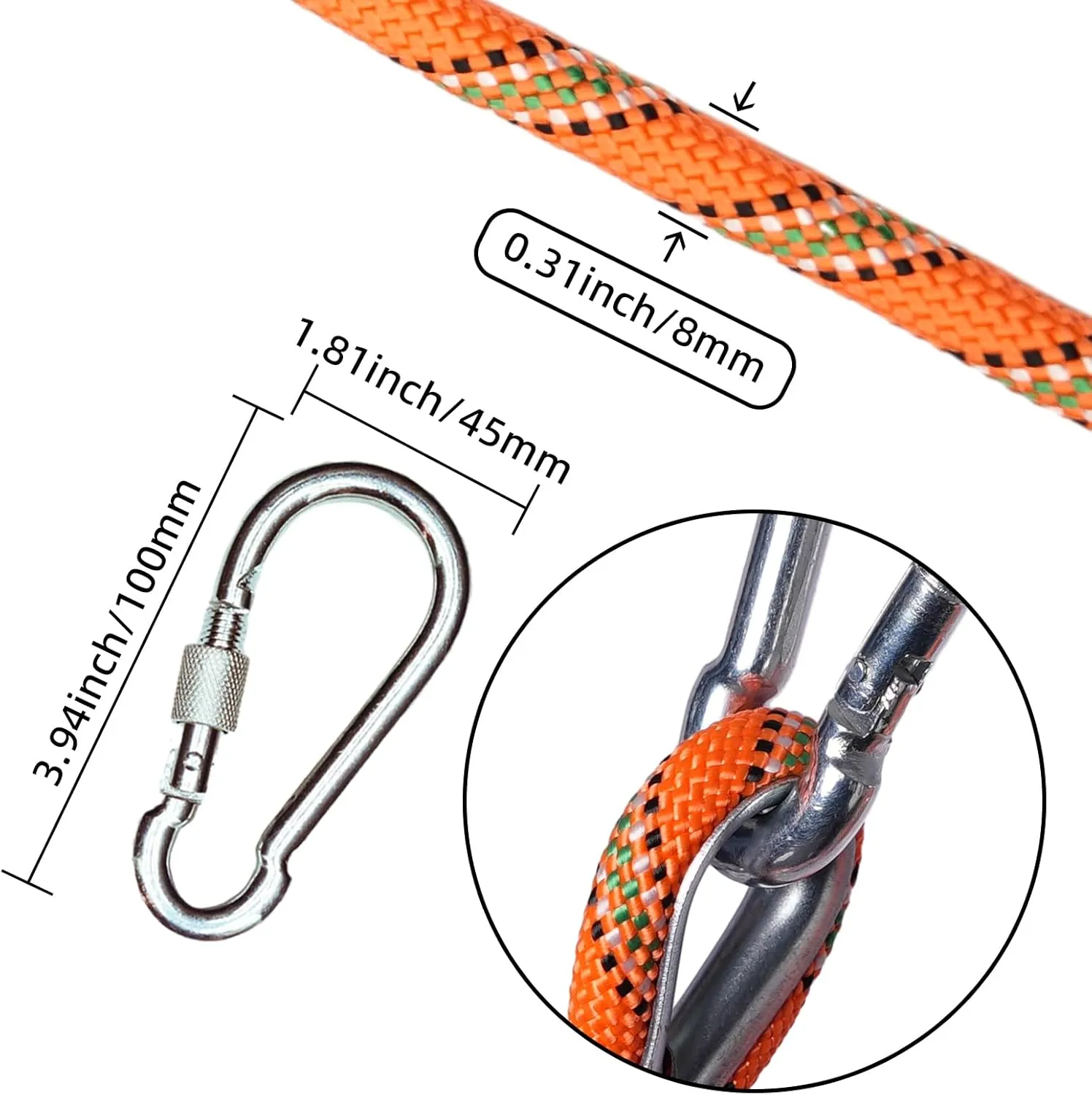 8mm Static Climbing Rope - Heavy Duty Climbing Rope for Rock Climbing, Tree Climbing Gear, Arborist Rope, and Camping Rope - 10m (32ft), 20m (64ft), 30m (96ft)