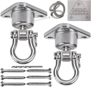 9M 2 Sets of Bearing Smooth Rotary Stainless Steel Hanger, Heavy Duty 180° 360° Rotary Swing Swing Hook, 1500 lb Capacity Wooden Concrete Playground Yoga Hammock Chair Rope Punch Bag Porch Swing Set