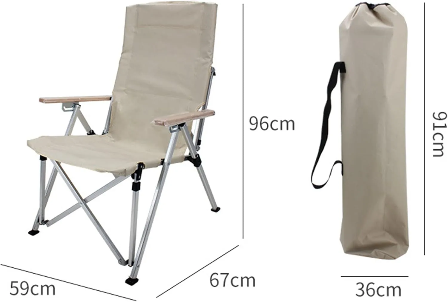 Adjustable Outdoor Camping Recliner, Collapsible Camping Chair with Armrests, Leisure Folding Back Recliner with Storage Bag for Garden, Picnic, Beach, Travel