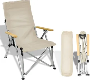 Adjustable Outdoor Camping Recliner, Collapsible Camping Chair with Armrests, Leisure Folding Back Recliner with Storage Bag for Garden, Picnic, Beach, Travel