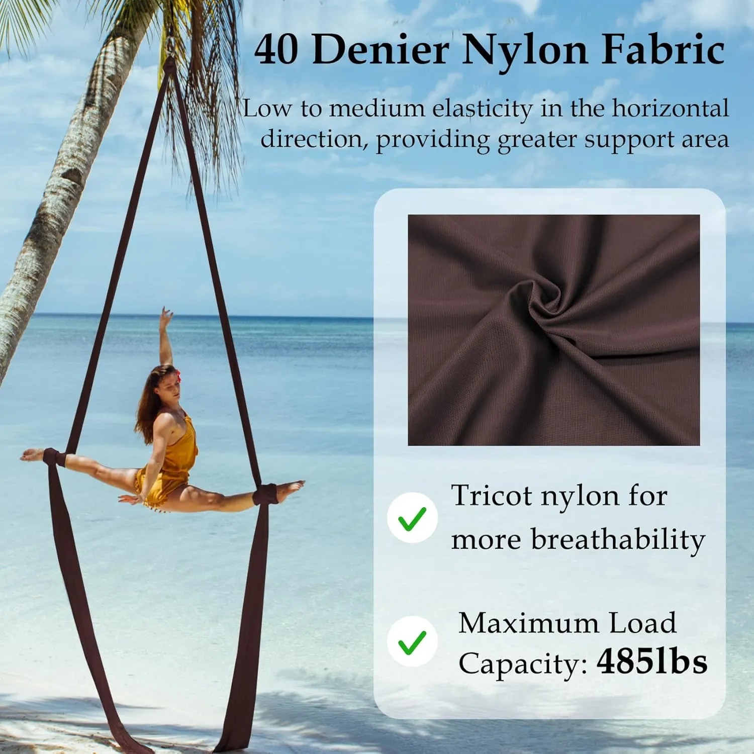 Aerial Silks Hammock Kit for Home and Outdoor, Nylon Tricot Flying Yoga Silk Swing for Gymnastics with Full Hardware
