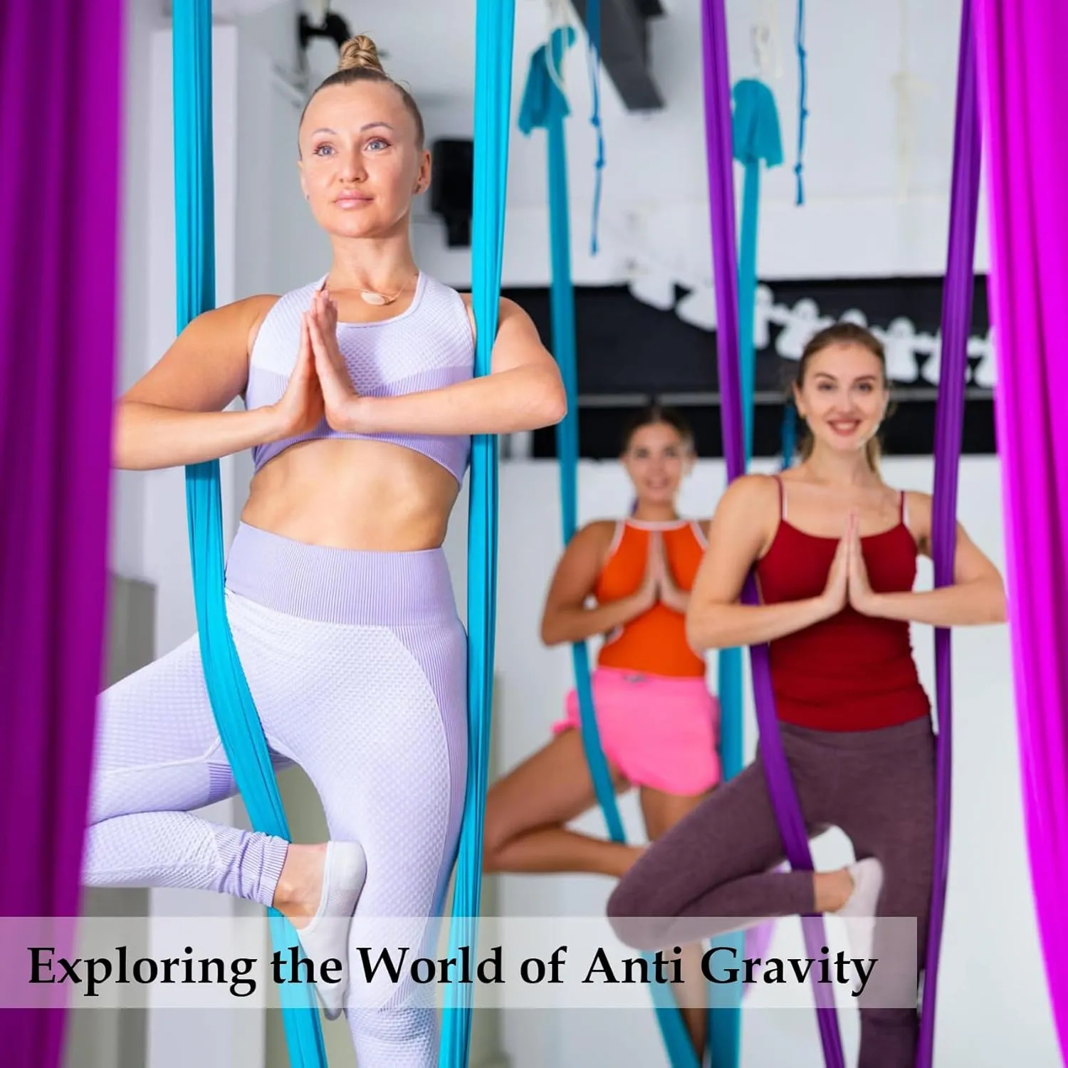 Aerial Silks Hammock Kit for Home and Outdoor, Nylon Tricot Flying Yoga Silk Swing for Gymnastics with Full Hardware