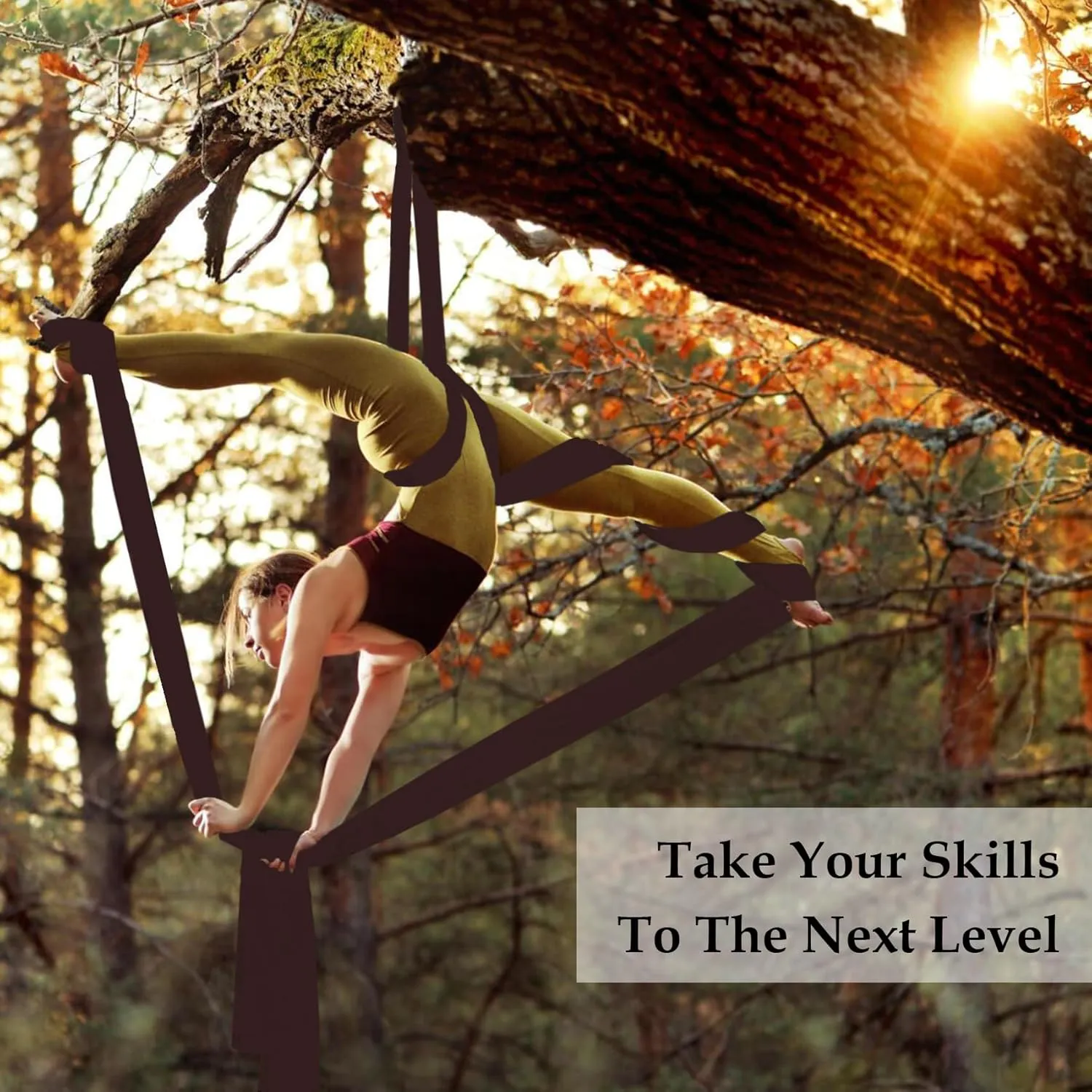 Aerial Silks Hammock Kit for Home and Outdoor, Nylon Tricot Flying Yoga Silk Swing for Gymnastics with Full Hardware