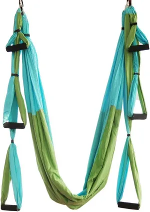 Aerial Yoga Hammock, Strong Durable Flying Yoga Swing Aerial Silks with 6 Foam Handle for Indoor Sports, 98.42 x 59.06IN(250x150CM) Yoga Hammock (sky blue fruit green)
