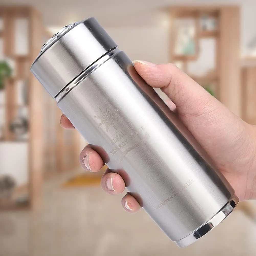 Alkaline Water Bottle, Stainless Steels Portable Nano Balance Insulated Water Bottle Wide Mouth Cap Bottle For Improvement Of Immunity (Silver)