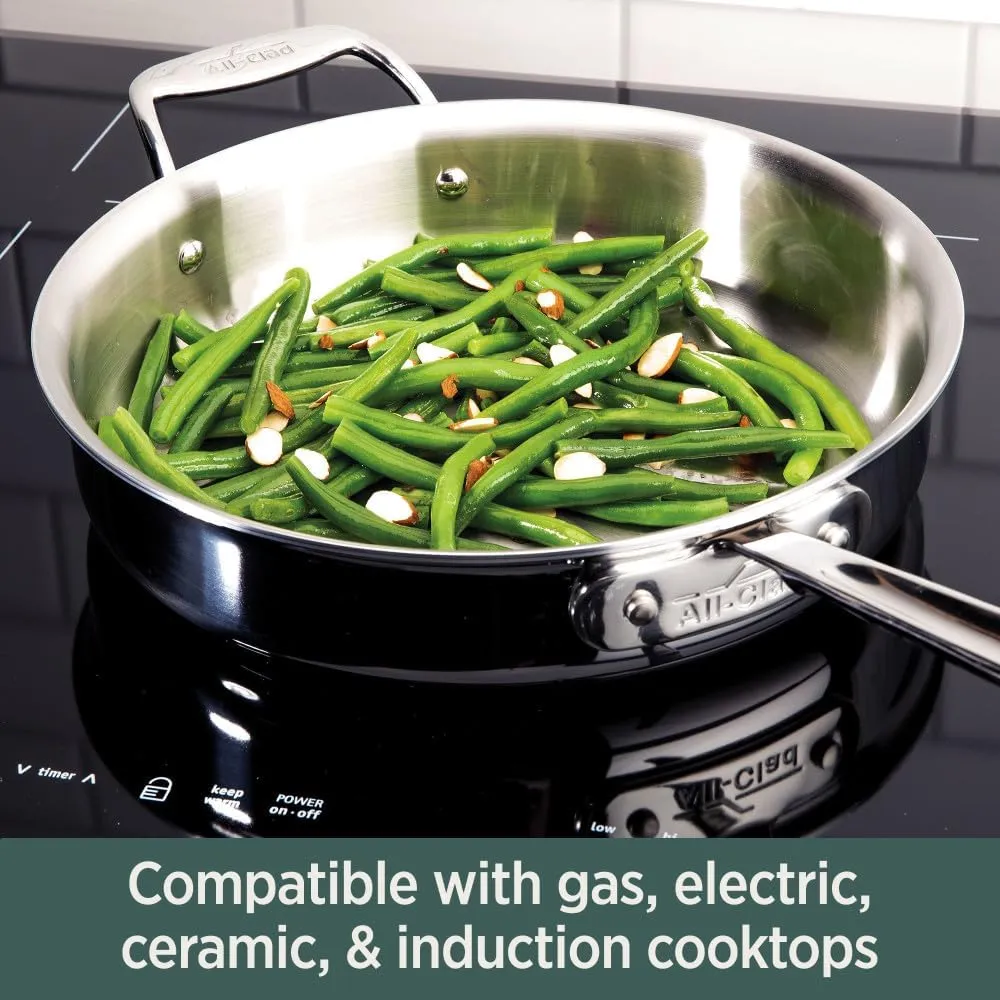 All-Clad D5 5-Ply Brushed Stainless Steel Fry Pan 8 Inch Induction Oven Broiler Safe 500F Pots and Pans, Cookware Silver