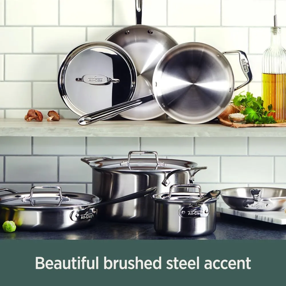 All-Clad D5 5-Ply Brushed Stainless Steel Fry Pan 8 Inch Induction Oven Broiler Safe 500F Pots and Pans, Cookware Silver