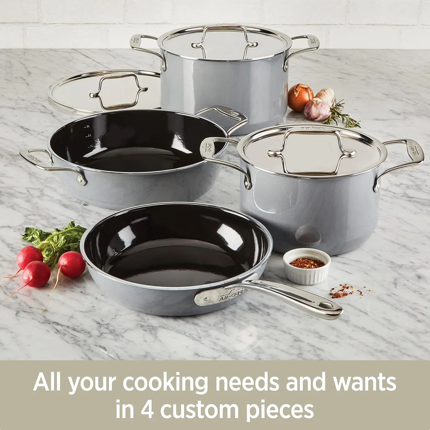 All-Clad FusionTec Ceramic Fry Pan 9.5 Inch Induction Oven Broiler Safe 500F Pots and Pans, Cookware Platinum