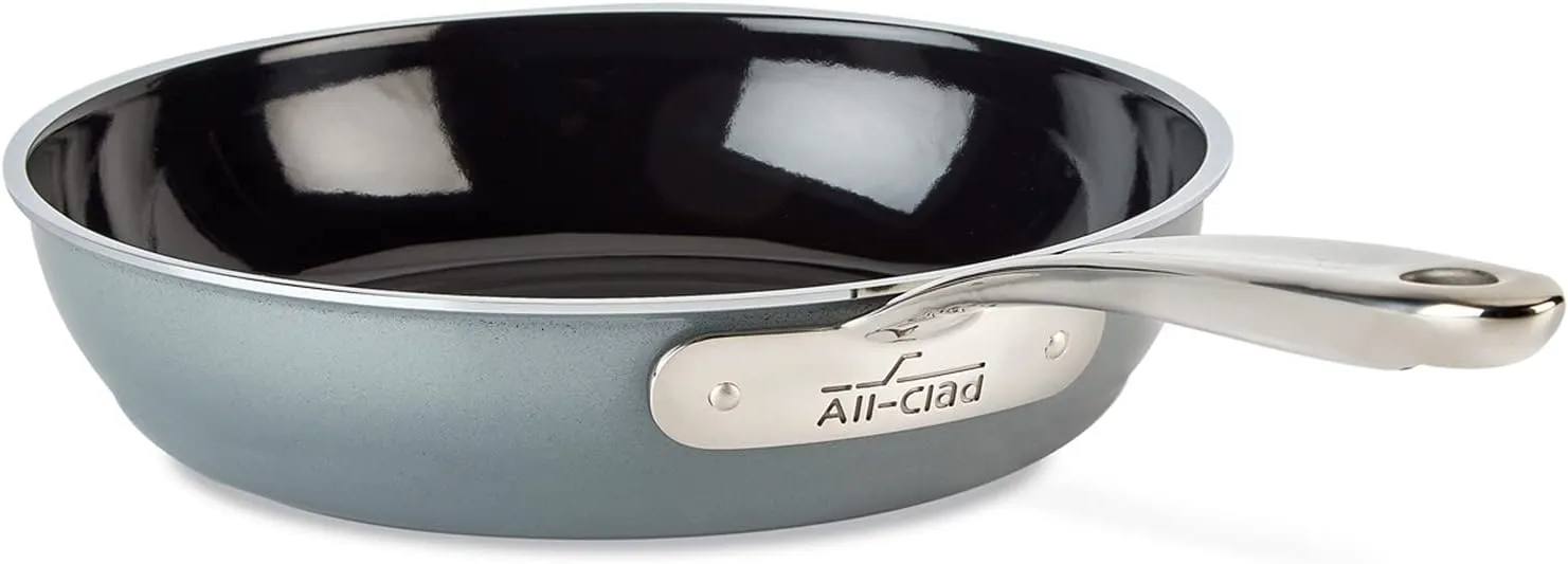 All-Clad FusionTec Ceramic Fry Pan 9.5 Inch Induction Oven Broiler Safe 500F Pots and Pans, Cookware Platinum