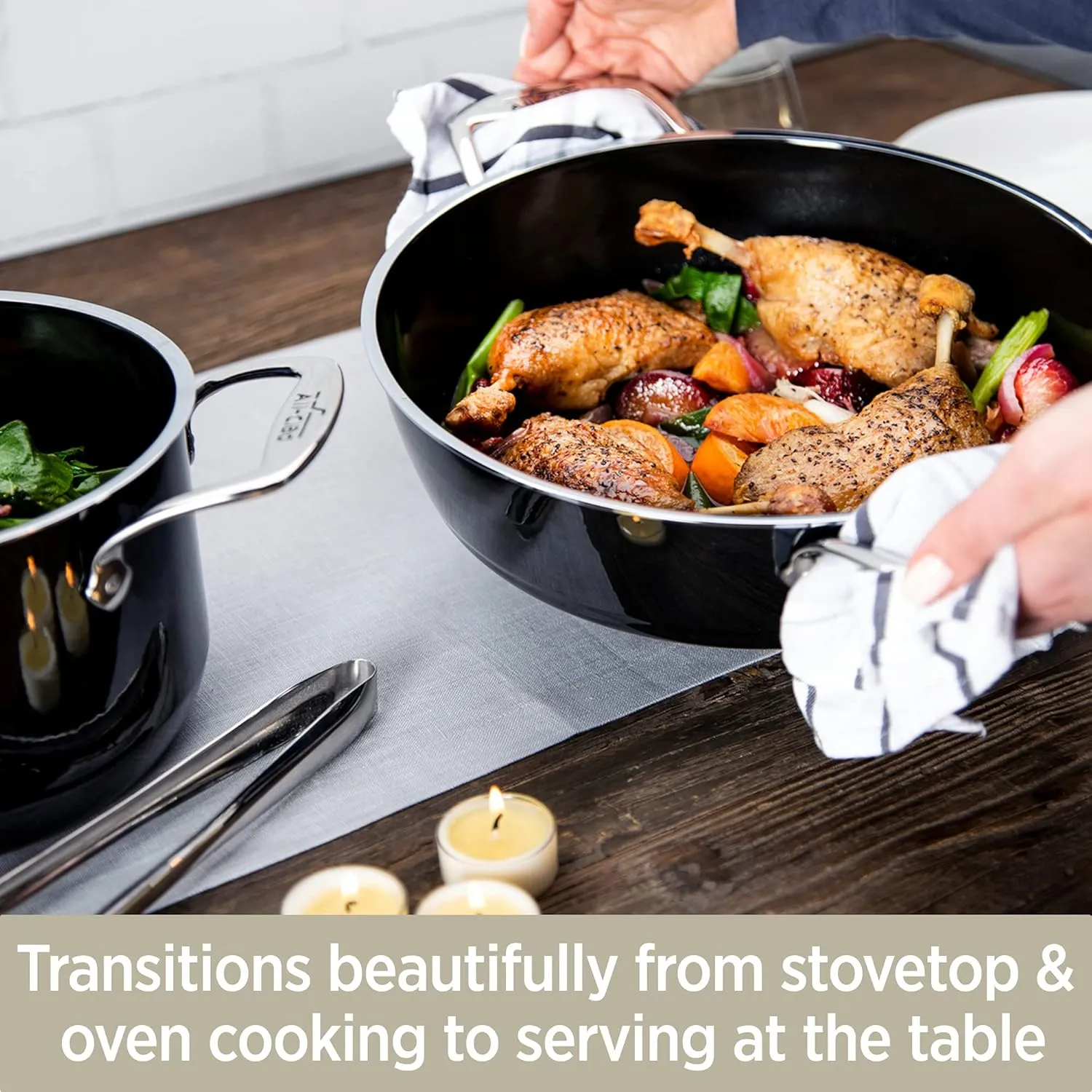 All-Clad FusionTec Ceramic Fry Pan 9.5 Inch Induction Oven Broiler Safe 500F Pots and Pans, Cookware Platinum