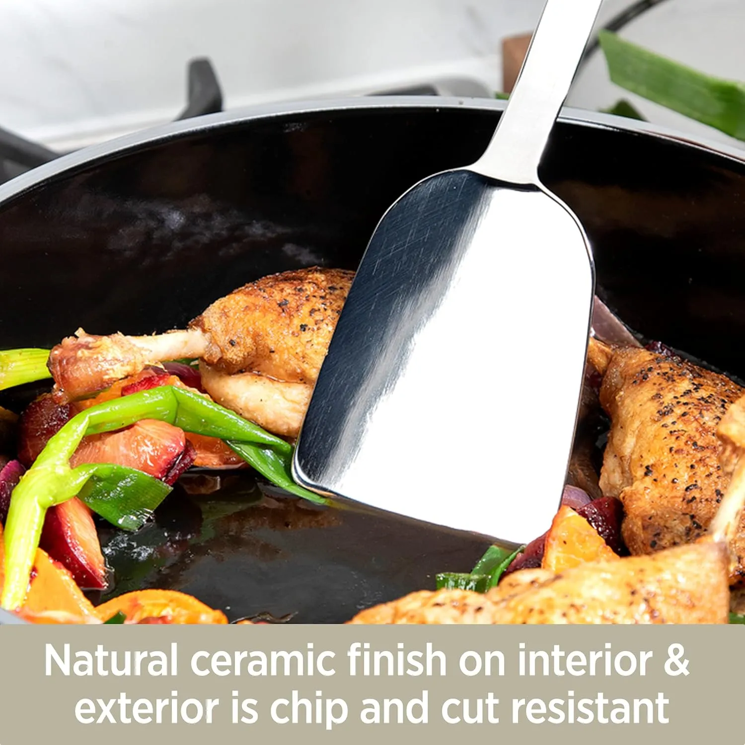All-Clad FusionTec Ceramic Fry Pan 9.5 Inch Induction Oven Broiler Safe 500F Pots and Pans, Cookware Platinum