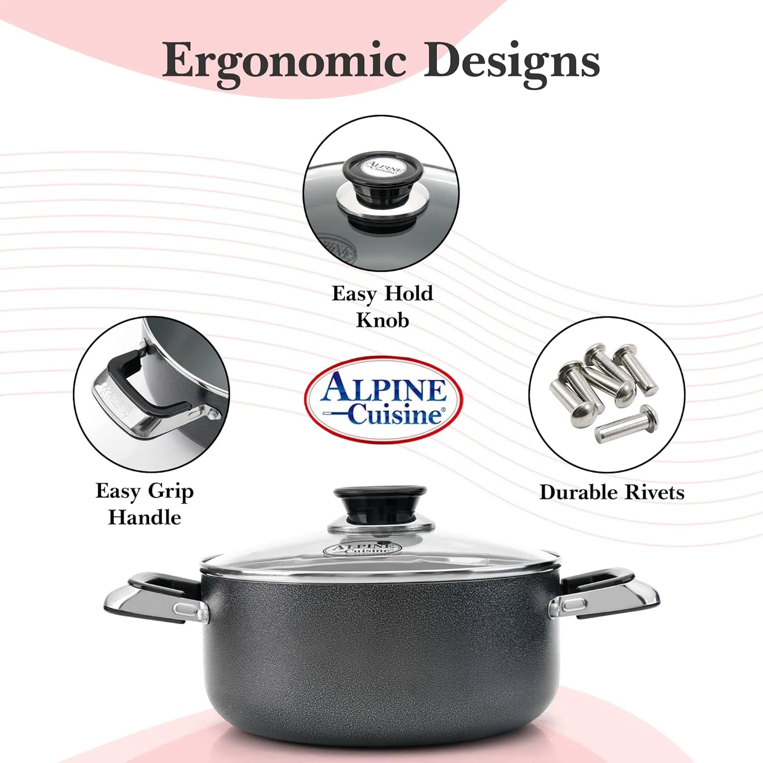 Alpine Cuisine 16 Quart Non-stick Stock Pot with Tempered Glass Lid and Carrying Handles, Multi-Purpose Cookware Aluminum Dutch Oven for Braising, Boiling, Stewing