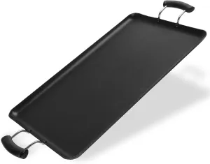Alpine Cuisine Aluminum Griddle Pan 19x11in | Nonstick Coating & Heat Resistant | Gas Stove Griddle for Cookware with Double Handle - Ideal for BBQ & Serving Pancakes, Hand Wash - Gray