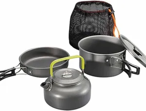 Aluminum Alloy Outdoor Camping Trip Cookware Camping Pot Hiking Picnic Tourist Tableware Set with Folding Spoon Mini Gas Stove (Color : B) (B)