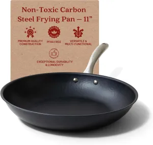 Alva Black Angus 11" Carbon Steel Frying Pan, Chef-Grade Hammered Blue Steel Skillet, Naturally Nonstick When Seasoned, PFAS & PFOA Free, Induction, Oven & BBQ Compatible, Lightweight Premium Cookware