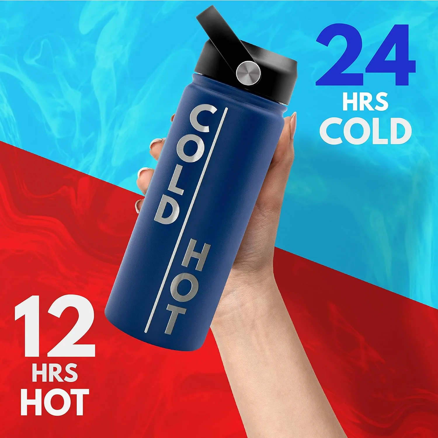 Amazing Items Personalized Water Bottle w/Straw & Lid, 24 oz - Fire Red | Custom Stainless Steel Sports Water Bottle w/Name and Text - Double-Wall, Vacuum Insulated - Rotating Handle