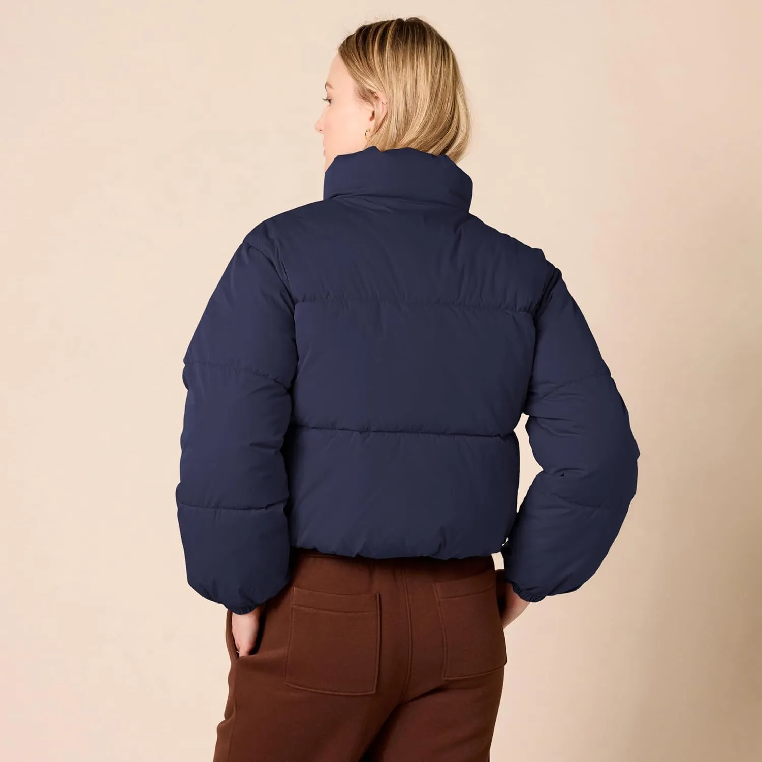 Amazon Essentials Women's Cropped Full-Zip Puffer Jacket (Quilted Matte or Sherpa Fleece)