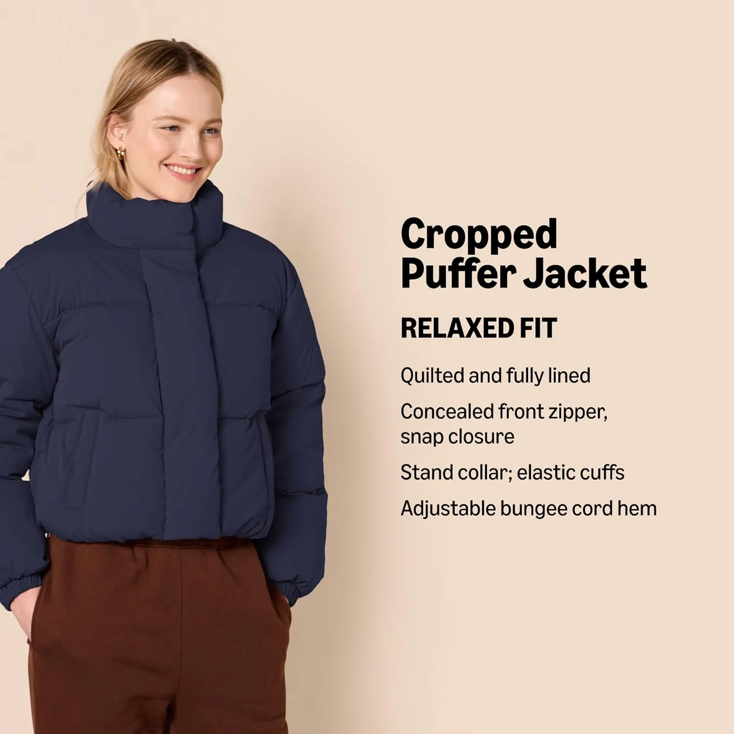 Amazon Essentials Women's Cropped Full-Zip Puffer Jacket (Quilted Matte or Sherpa Fleece)