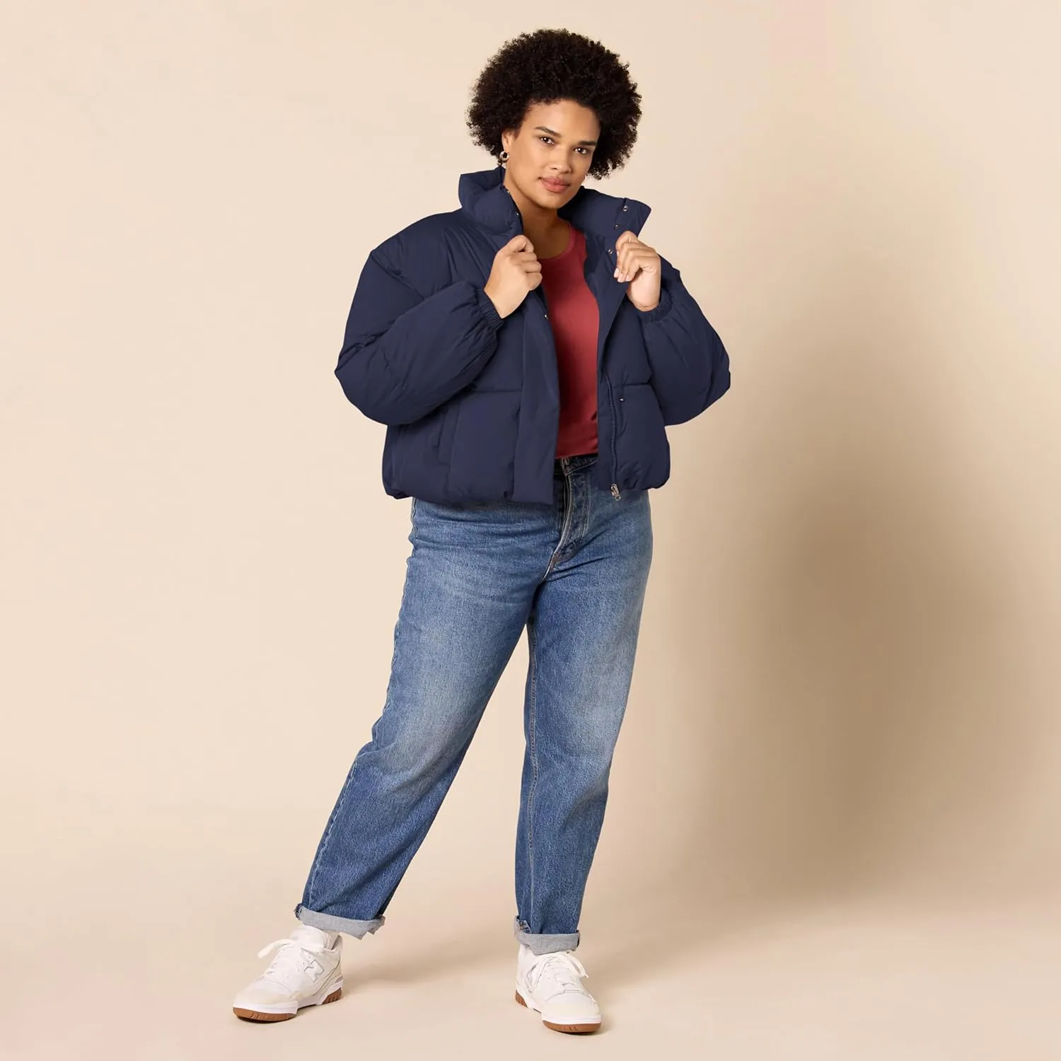 Amazon Essentials Women's Cropped Full-Zip Puffer Jacket (Quilted Matte or Sherpa Fleece)