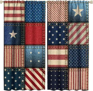 American Flag Curtain,Vintage Patchwork USA Flag 4th of July Independence Day Room Darkening Window Drapes for Living Room Bedroom Kitchen Bathroom Decor W42xL45in