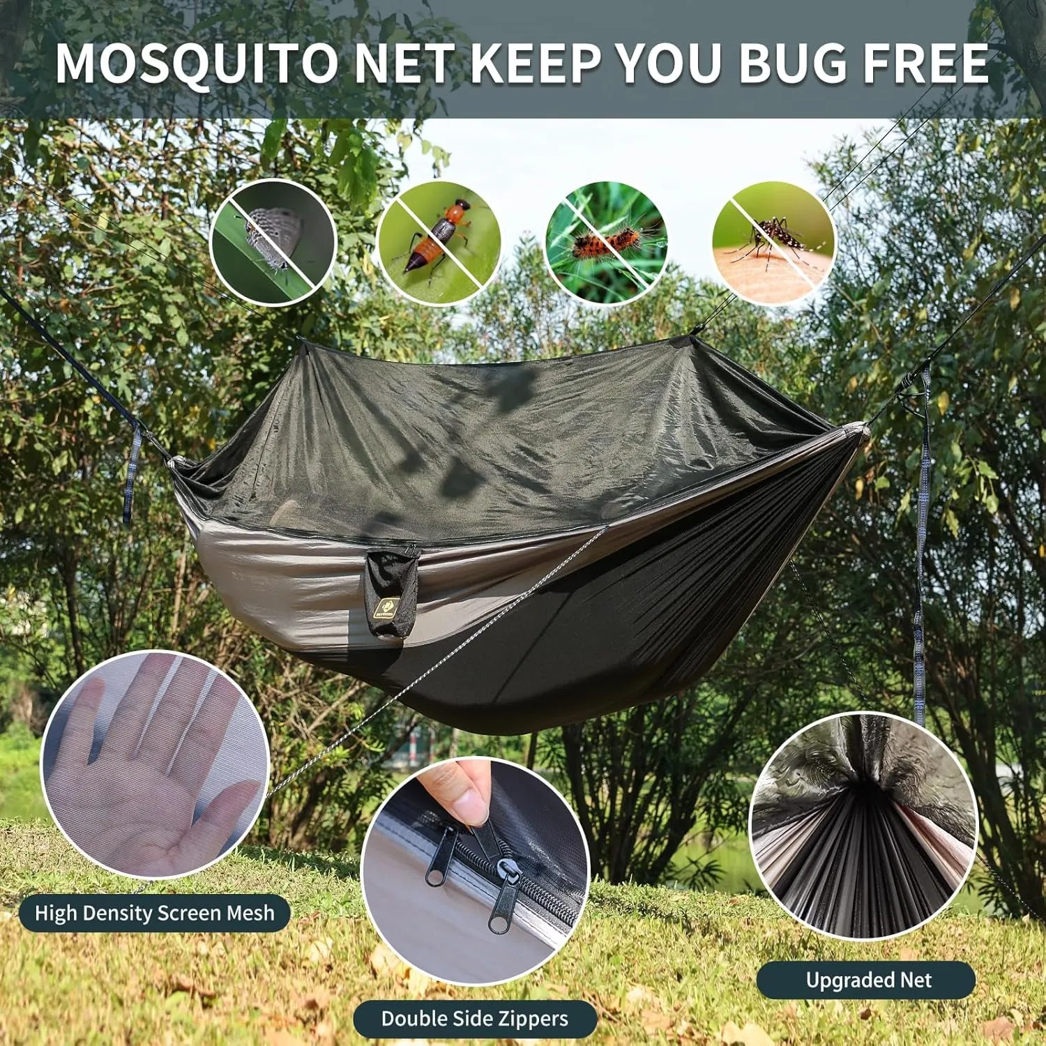 and Hammock Lightweight Hammocks Patio Camping Portable Nylon Beach Solid for Outsides Backpacking with Tree Cutting-edge Hiking Carabiners,Parachute with Best-selling collection Net,Travel Backyard Straps D-Shape Hammock