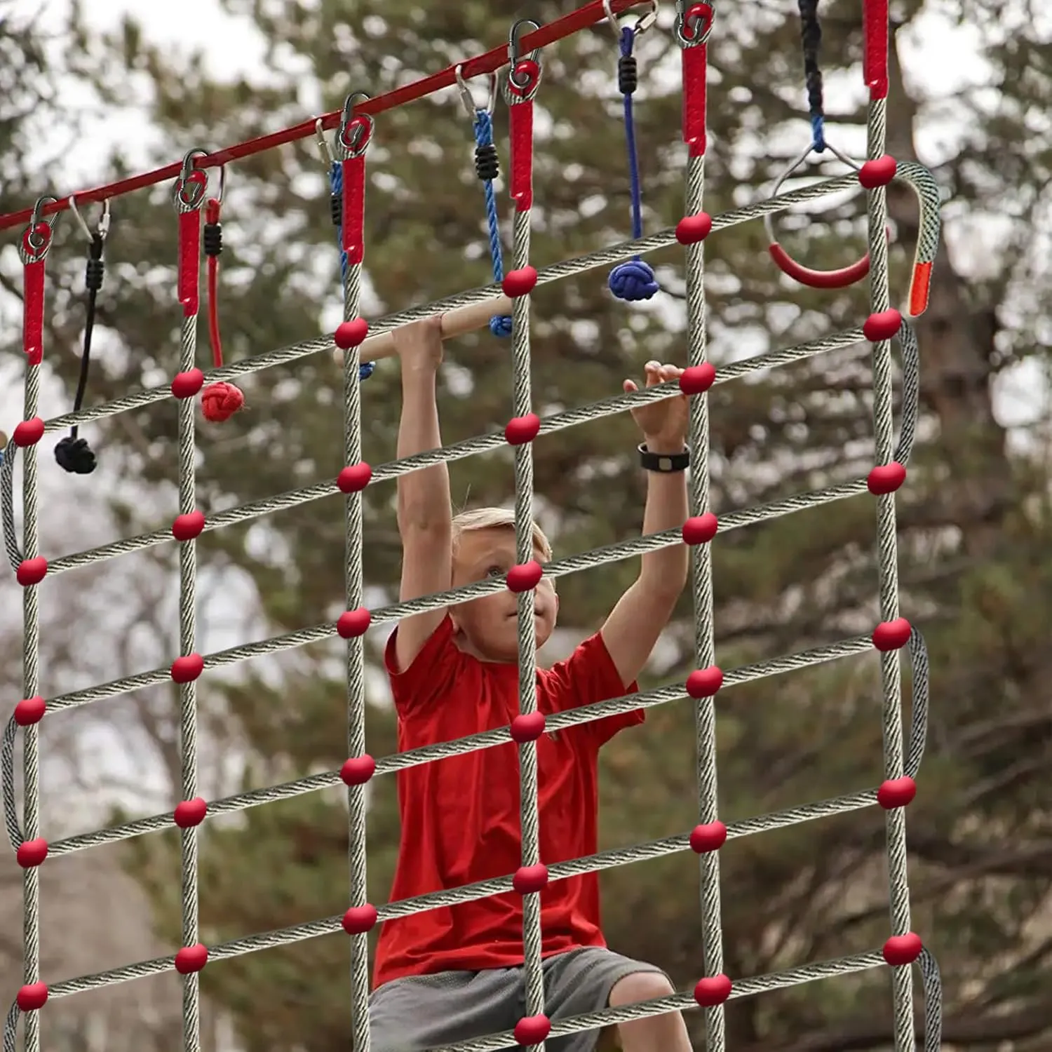 ANDEREW Premium Heavy-Duty Climbing Net & Rope Ladder - 6 Sizes, Versatile for Indoor/Outdoor, Kids' Jungle Gyms, Swingset, Treehouse, Safety Protection Net (5V & 8H (68" L x 32" W))