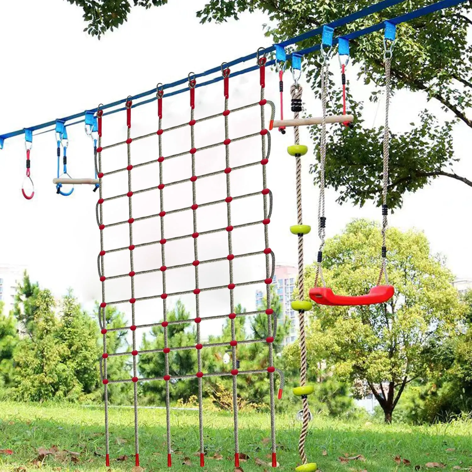 ANDEREW Premium Heavy-Duty Climbing Net & Rope Ladder - 6 Sizes, Versatile for Indoor/Outdoor, Kids' Jungle Gyms, Swingset, Treehouse, Safety Protection Net (5V & 8H (68" L x 32" W))