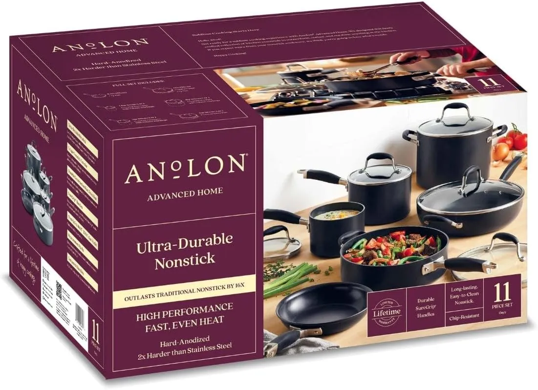 Anolon Advanced Home Hard-Anodized Nonstick 11-Piece Cookware Set (Onyx)
