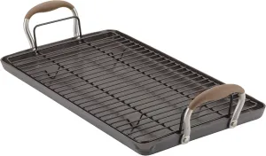 Anolon Advanced Home Hard Anodized Nonstick Double Burner Griddle/Grill Pan with Roasting Rack, 10 Inch x 18 Inch, Bronze