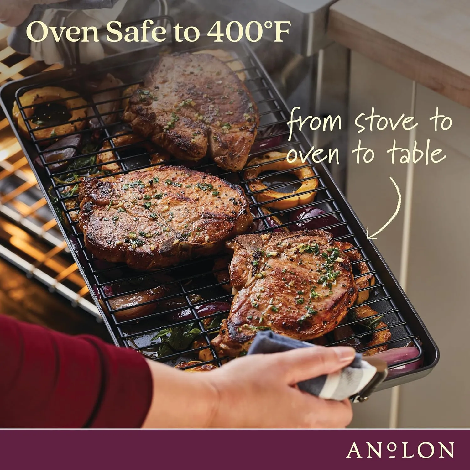 Anolon Advanced Home Hard Anodized Nonstick Double Burner Griddle/Grill Pan with Roasting Rack, 10 Inch x 18 Inch, Bronze