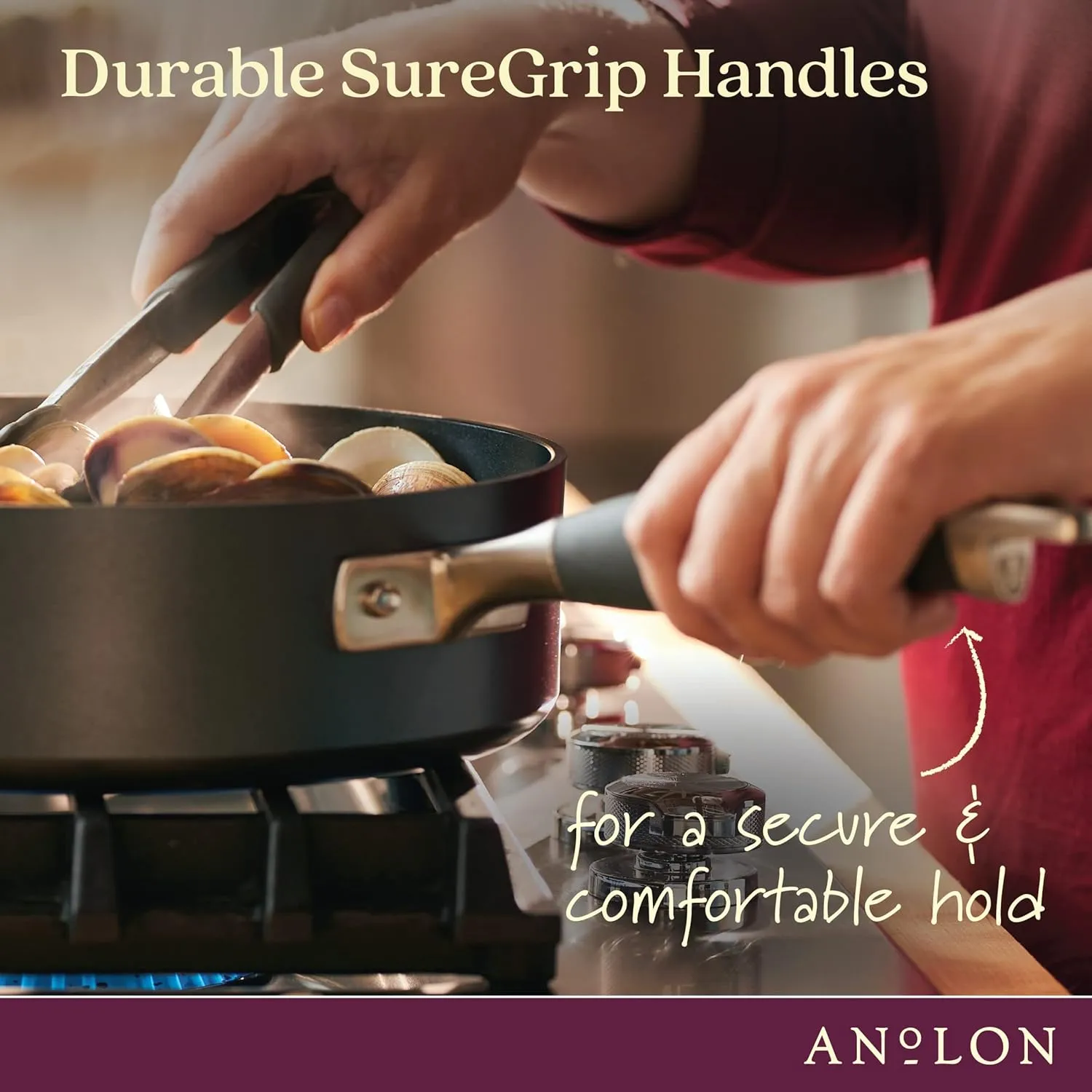 Anolon Advanced Home Hard Anodized Nonstick Sauce Pan/Saucepan with Straining and Lid, 2 Quart (2 Qt Straining Saucepan, Moonstone)