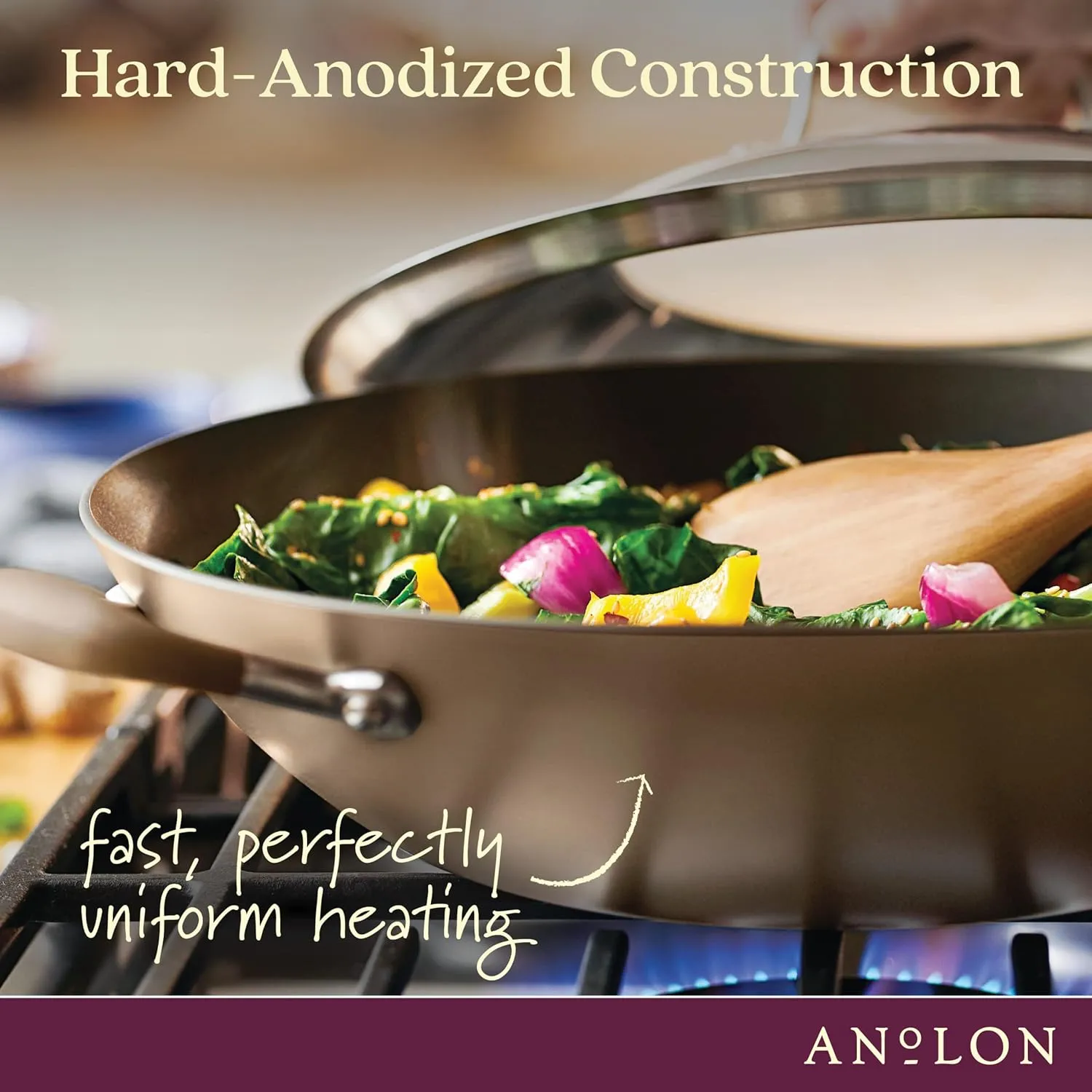 Anolon Advanced Home Hard Anodized Nonstick Wok/Stir Fry with Lid and Cooking Tool, 14 Inch, Bronze