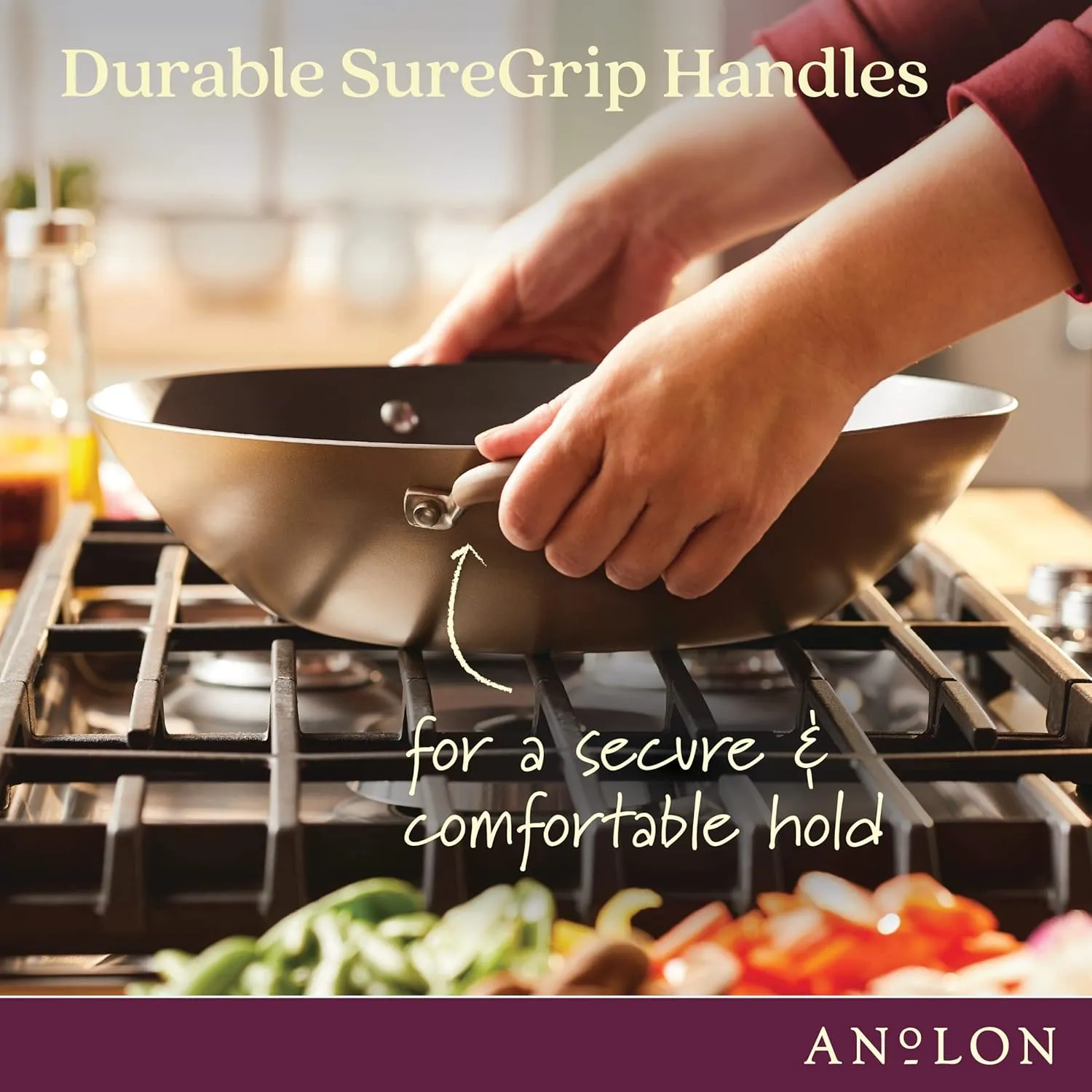 Anolon Advanced Home Hard Anodized Nonstick Wok/Stir Fry with Lid and Cooking Tool, 14 Inch, Bronze