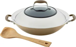 Anolon Advanced Home Hard Anodized Nonstick Wok/Stir Fry with Lid and Cooking Tool, 14 Inch, Bronze
