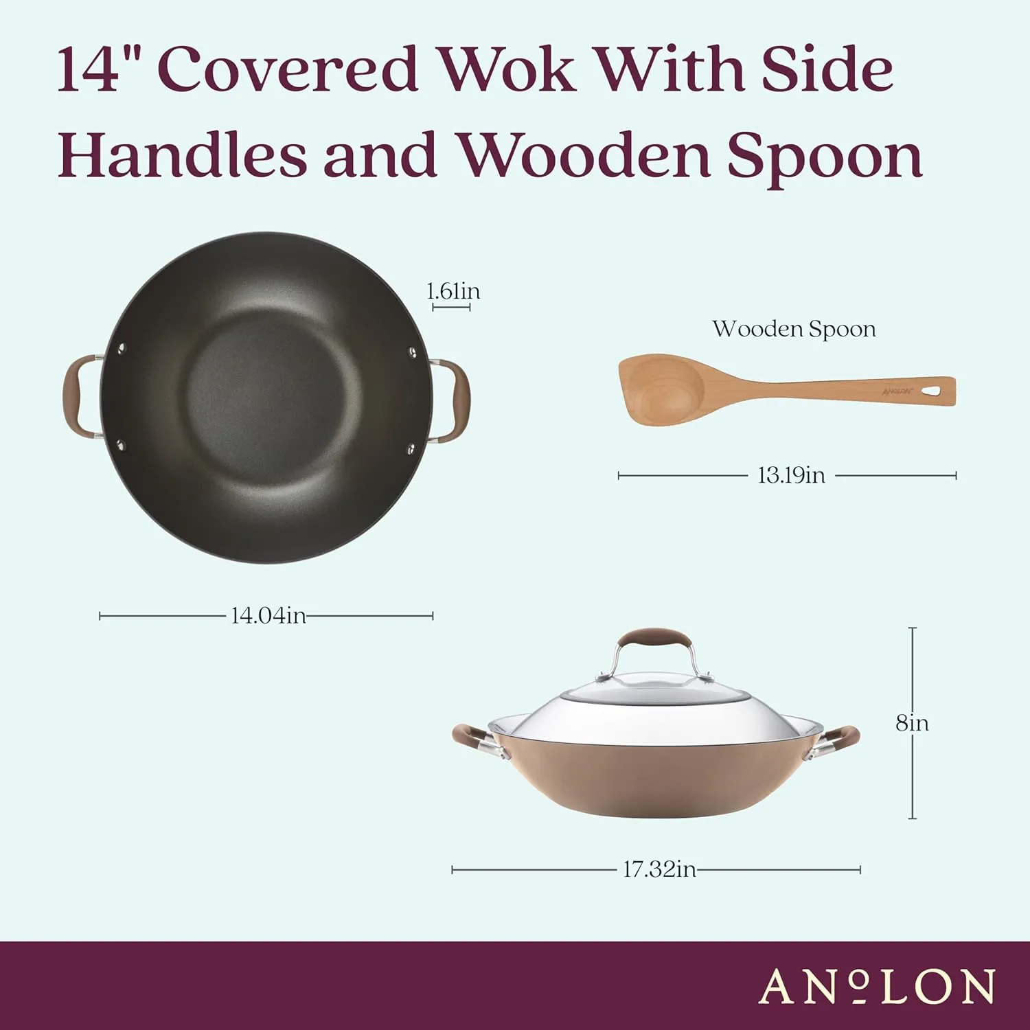 Anolon Advanced Home Hard Anodized Nonstick Wok/Stir Fry with Lid and Cooking Tool, 14 Inch, Bronze