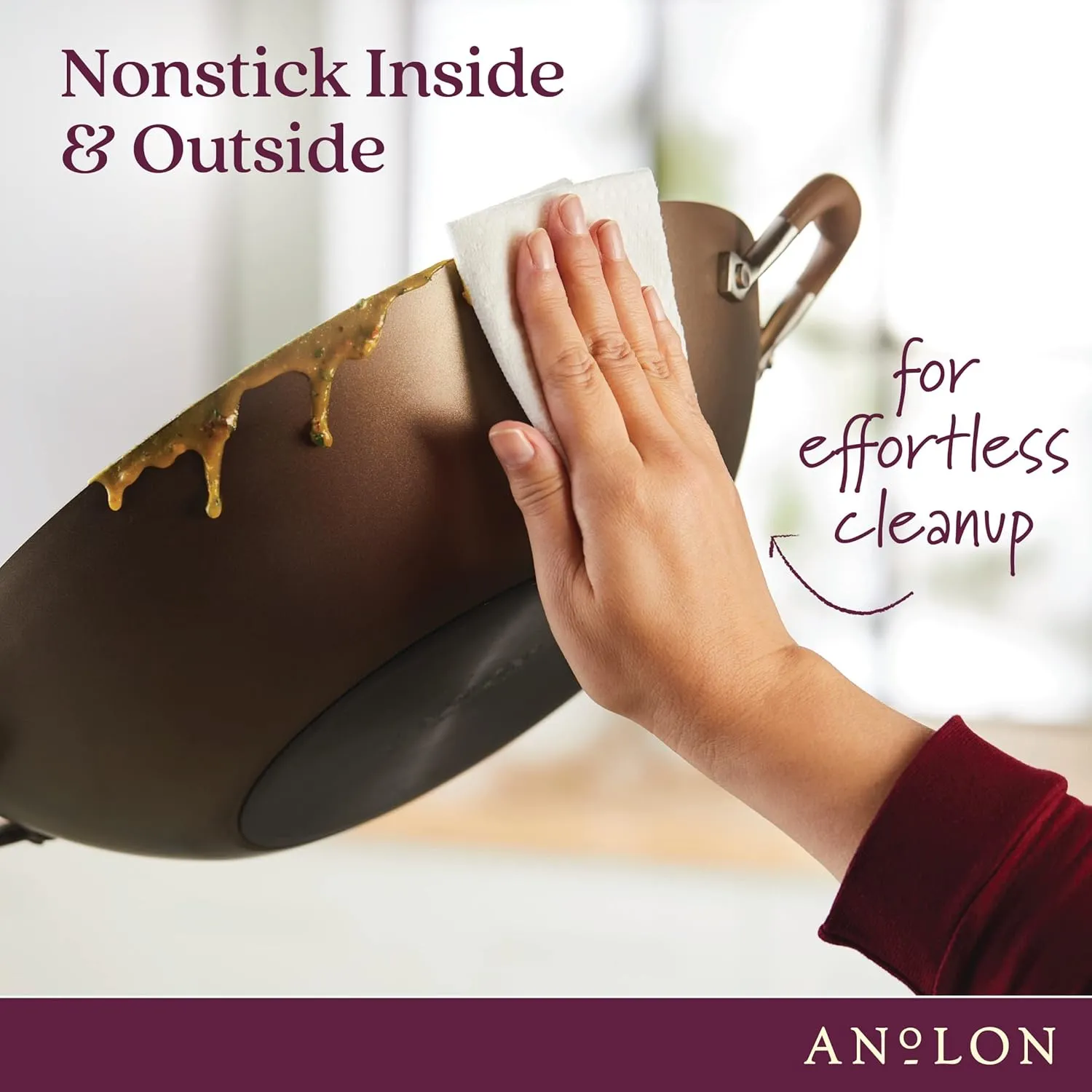 Anolon Advanced Home Hard Anodized Nonstick Wok/Stir Fry with Lid and Cooking Tool, 14 Inch, Bronze