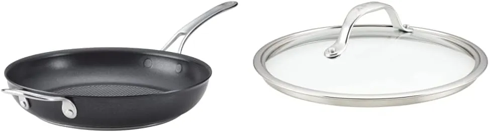 Anolon X Hybrid Nonstick Frying Pan/Skillet with Helper Handle, 12 Inch, Dark Gray & X Glass Replacement Lid for Hybrid Nonstick Cookware Pots and Pans, 10 Inch