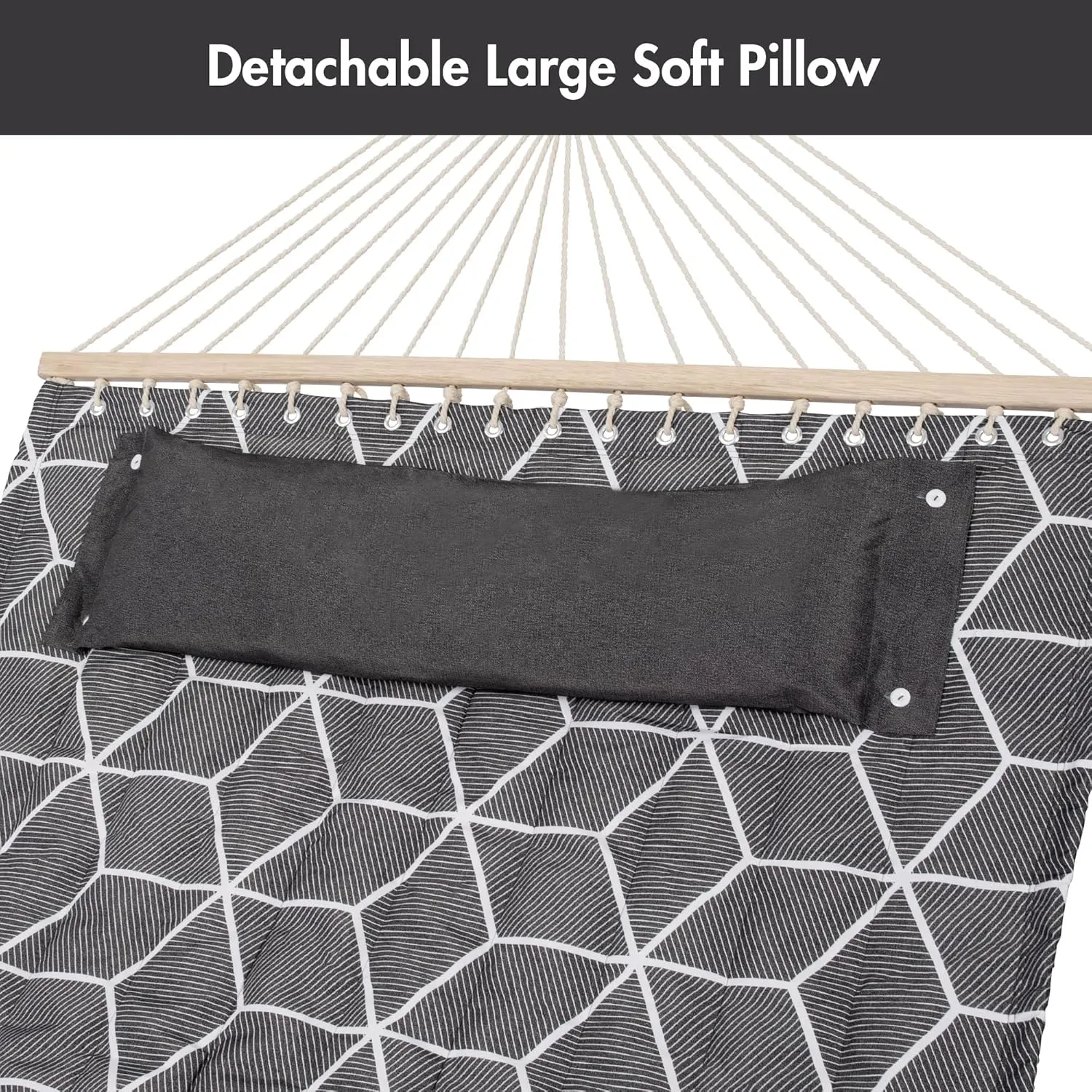 ANOW Outdoor Hammock with Spreader Bars and Detachable Pillow, 2 Person Hammock, 450 LBS Weight Capacity, Gray Cube