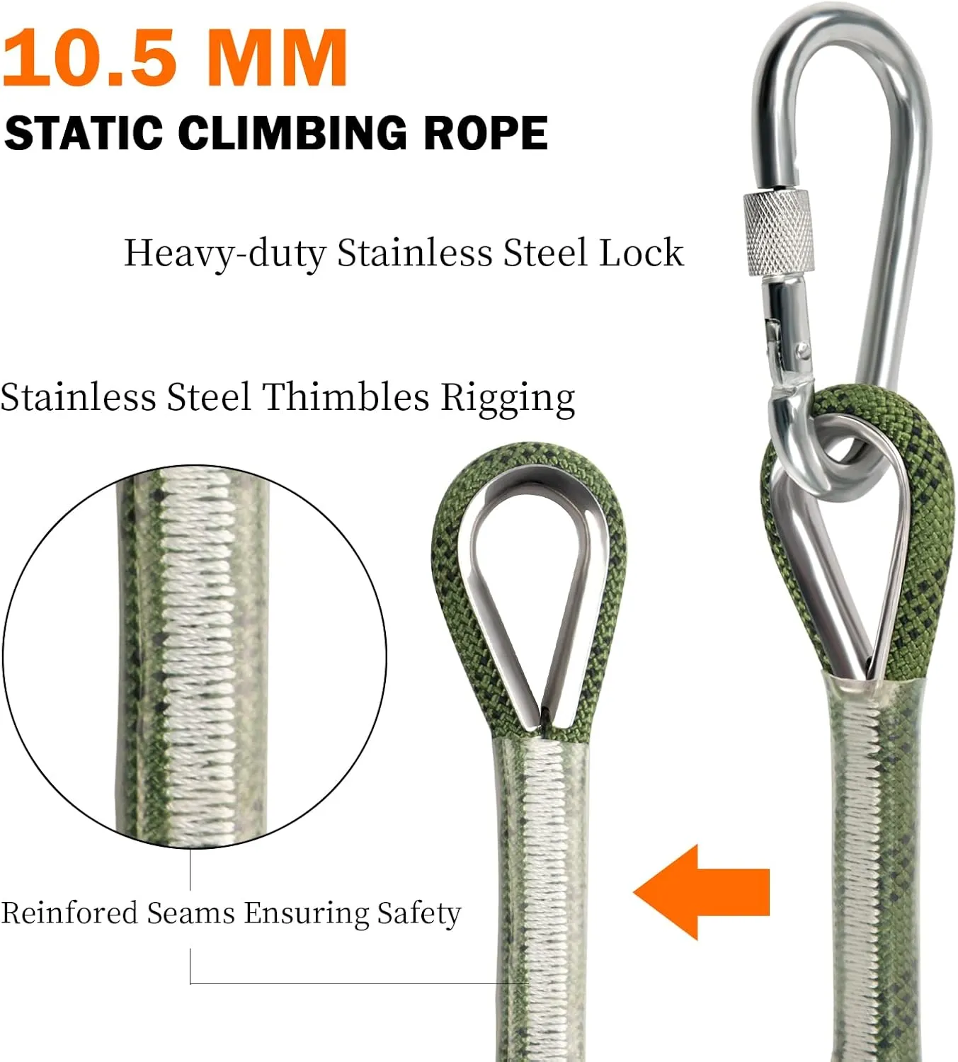AOLEBA 10.5 mm Static Climbing Rope 10M(32ft) 20M(64ft) 30M(96ft) 50M(160ft) 70M(230ft) Outdoor Rock Climbing Rope, Escape Rope Ice Climbing Equipment Fire Rescue Parachute Rope