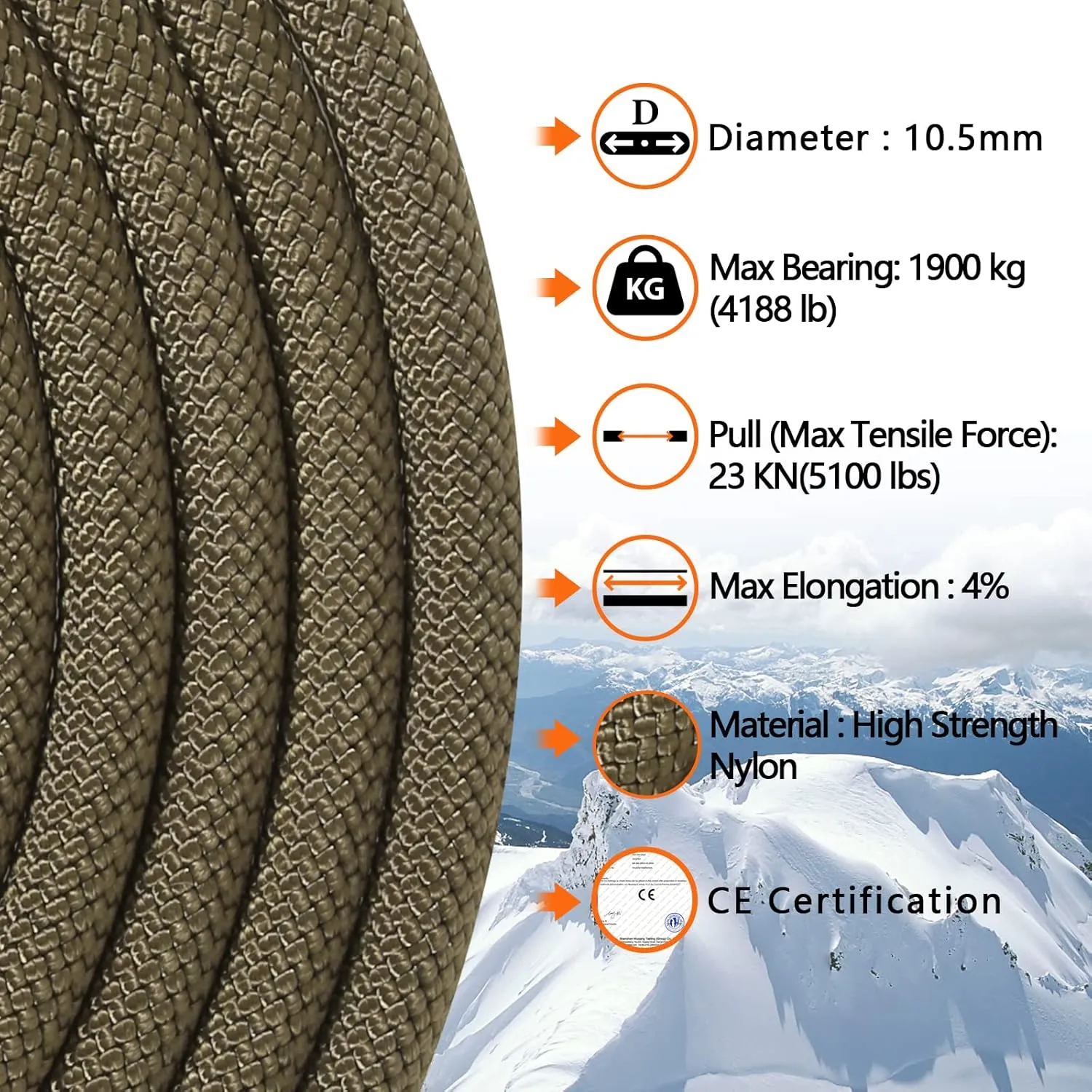 AOLEBA 10.5 mm Static Climbing Rope 10M(32ft) 20M(64ft) 30M(96ft) 50M(160ft) 70M(230ft) Outdoor Rock Climbing Rope, Escape Rope Ice Climbing Equipment Fire Rescue Parachute Rope