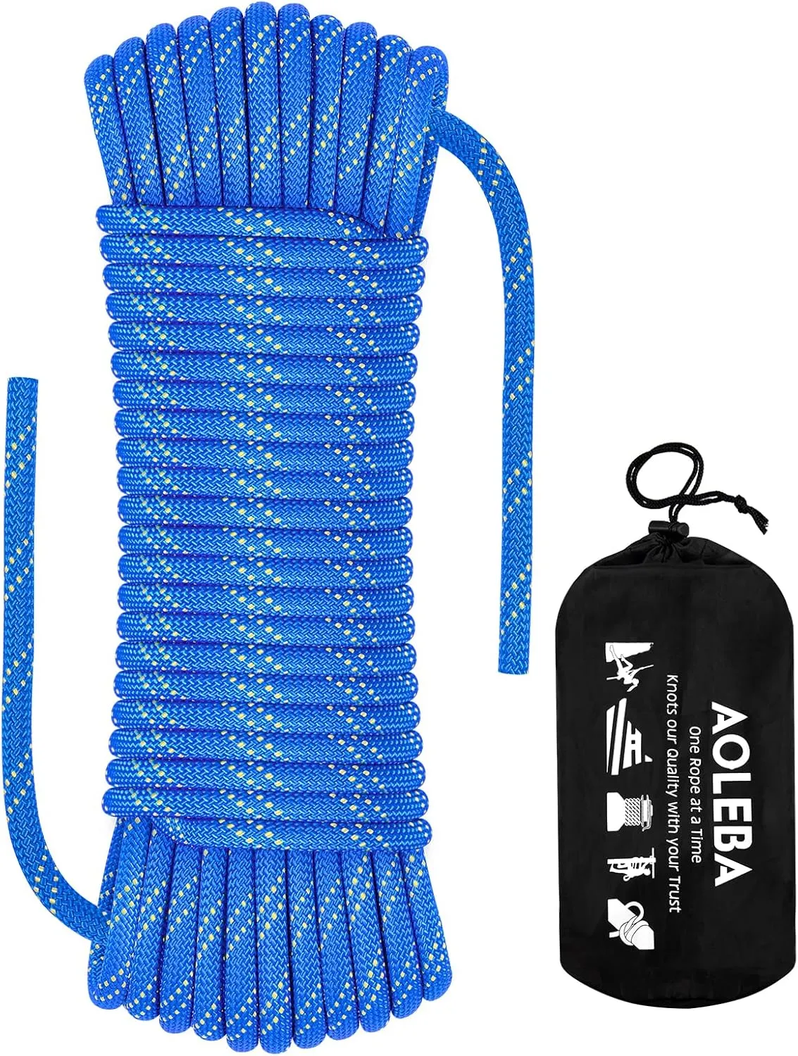 AOLEBA 8.5mm Static Climbing Rope, Outdoor Rock Climbing Ropes, Heavy Duty Rappelling Rope for Fire Rescue, Escape, 10M(32Ft) 20M(64Ft) 30M(96Ft) Ice Climbing Equipment & Parachute Accessories