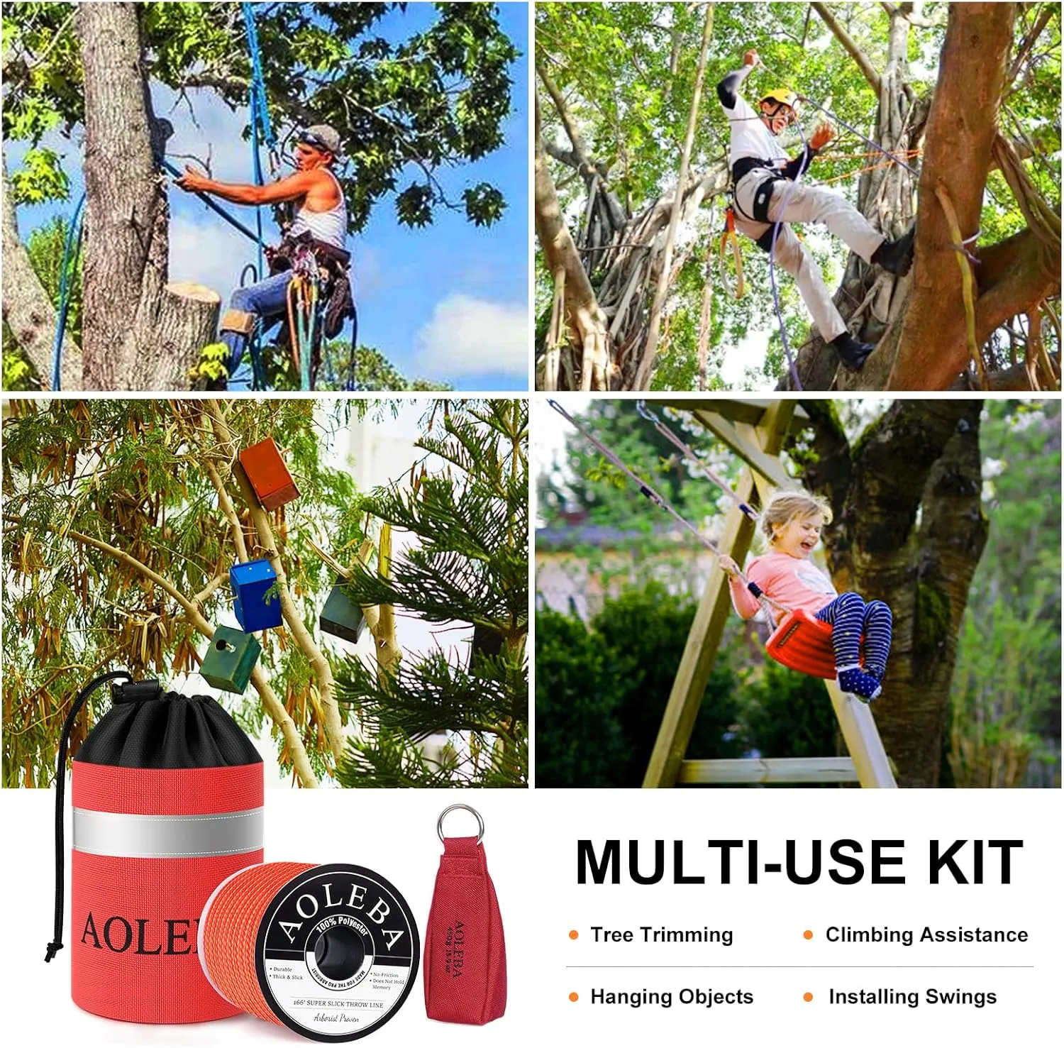 AOLEBA Arborist Throw Line Kit, Slick Arborist Rope Throw Weight Set with Reflective Storage Bag, 100% Polyester Rope, Arborist Equipment for High Limb, Throwing, Climbing, Tree Cutting