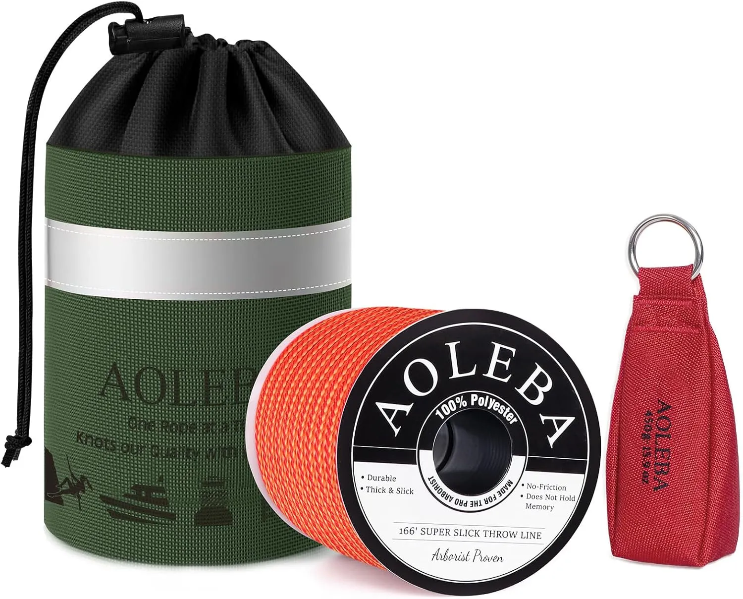 AOLEBA Arborist Throw Line Kit, Slick Arborist Rope Throw Weight Set with Reflective Storage Bag, 100% Polyester Rope, Arborist Equipment for High Limb, Throwing, Climbing, Tree Cutting