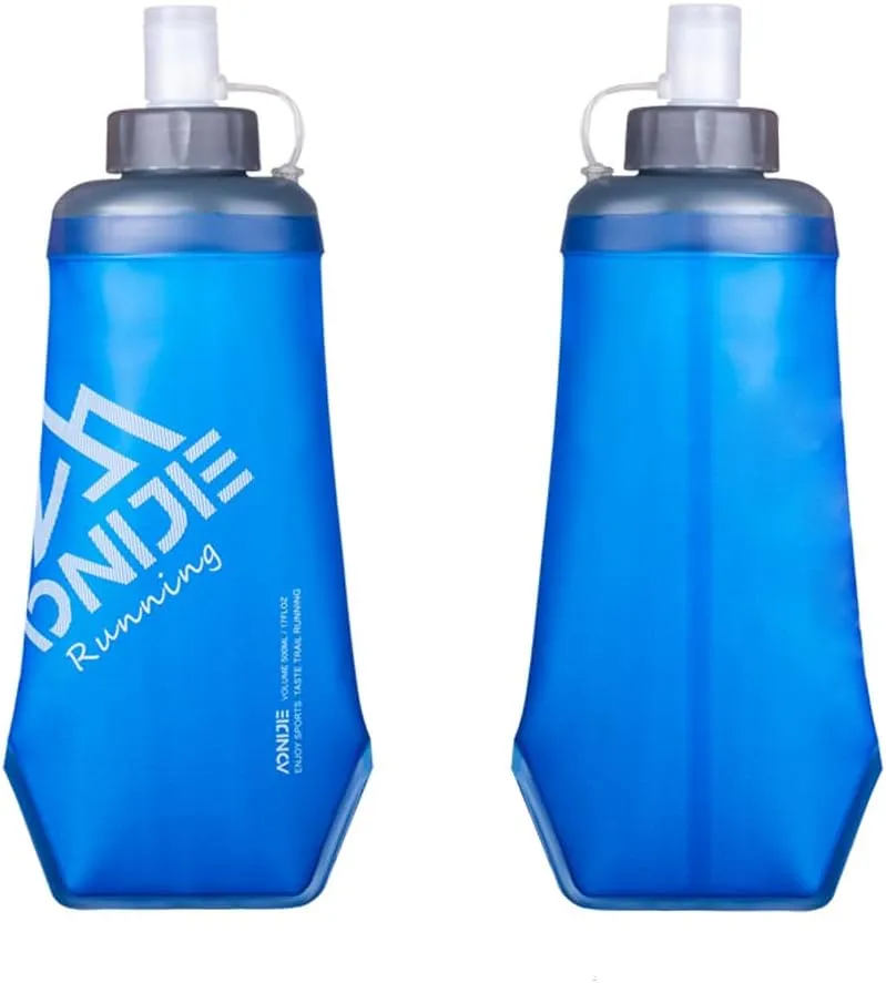 AONIJIE Sports Water Flask, Soft Running Water Bottle, Flexible Collapsible Hydration Flasks, Silicone Cooling Ice Keeping Insulated Soft Bottle with Bite Top (Dark Blue,500ml)