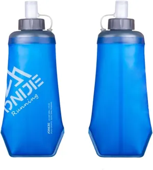 AONIJIE Sports Water Flask, Soft Running Water Bottle, Flexible Collapsible Hydration Flasks, Silicone Cooling Ice Keeping Insulated Soft Bottle with Bite Top (Dark Blue,500ml)