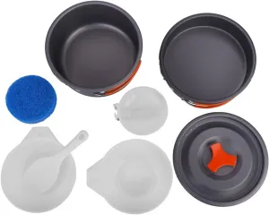 AOTU 8pcs Cookware Set Lightweight Durable NonStick Aluminum Alloy Outdoor Camping Hiking Cooking Picnic Bowl Pot Pan Set for 1-2 People