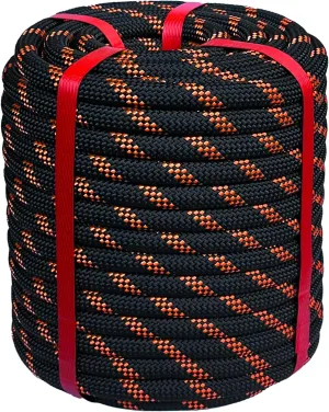 Arborist Rigging Rope 1/2 in x 100 Ft Black Bull Rope Polyester Braided Arborist Rope 1/2 inch 48 Strands 100 Feet for Various Outdoor Applications Construction Climbing Swing Sailing