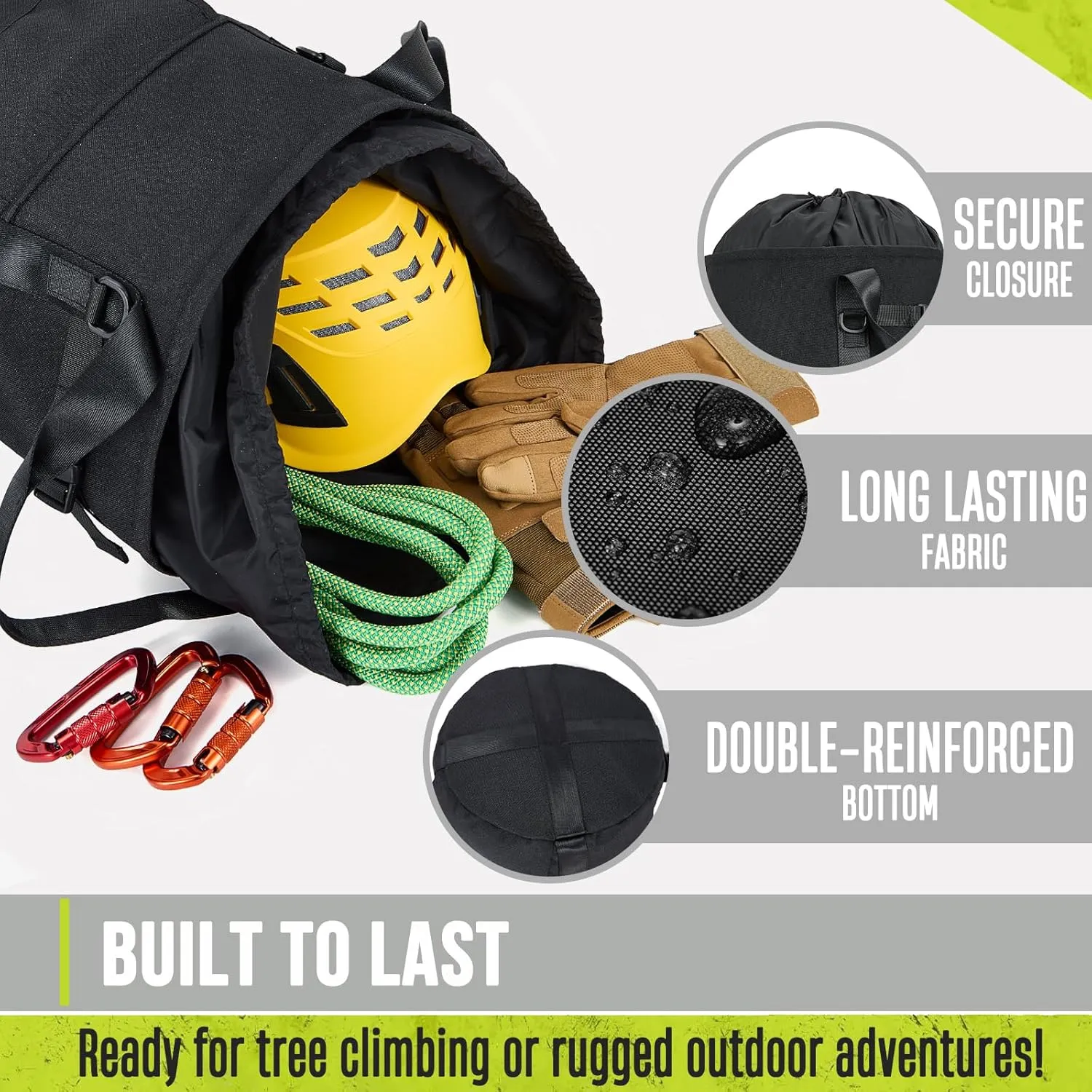 Arborist Rope Bag, 35L Tree Climbing Rope Bag, Arborist Equipment Bucket Backpack, Arborist Gear Carrier Bag with Side Pockets, Tough Rock Climbing Backpack, Rock and Tree Climbing Gear